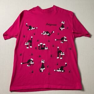 Cat T Shirt Hanes Beefy-T Pink Womens California Size Lg Short Sleeve